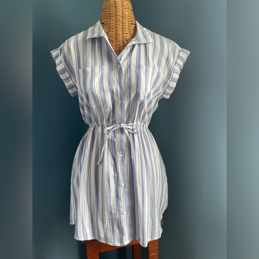 Japna 100% Cotton Striped Summer Dress Blue White